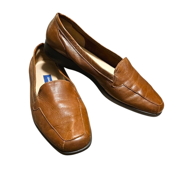 Womens Brown Leather Loafers Easy Spirit Comfort Flata Sz 7 Slip On Casual Work - Picture 1 of 14